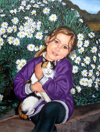 Mariam y su gata Nora Acrílico Lienzo Retrato