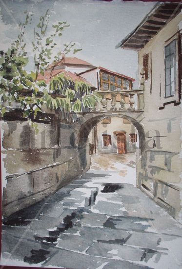 rua de Pontevedra Acuarela Papel Paisaje