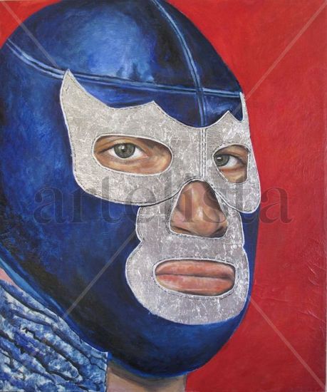 Blue Demon Jr. Óleo Lienzo Retrato