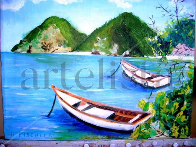 BOTES EN PLAYA VALDEZ Oil Canvas Landscaping