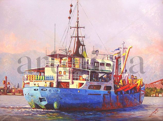 Navio azul Oil Textile Marine Painting