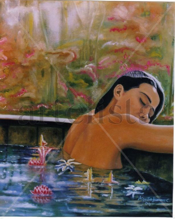 mujer en baño