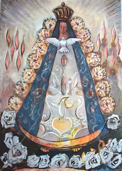 Virgen María de Pentecostés Óleo Lienzo Figura