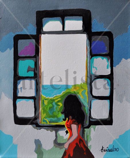 La mujer de la ventana Acrylic Canvas Portrait