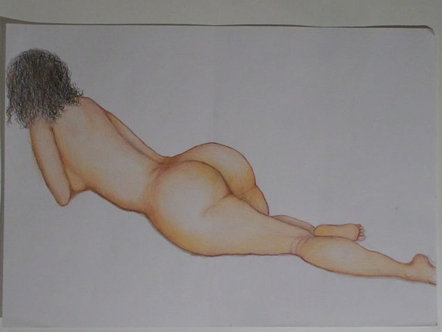 sola desnuda Pencil (coloured) Card Nude Paintings