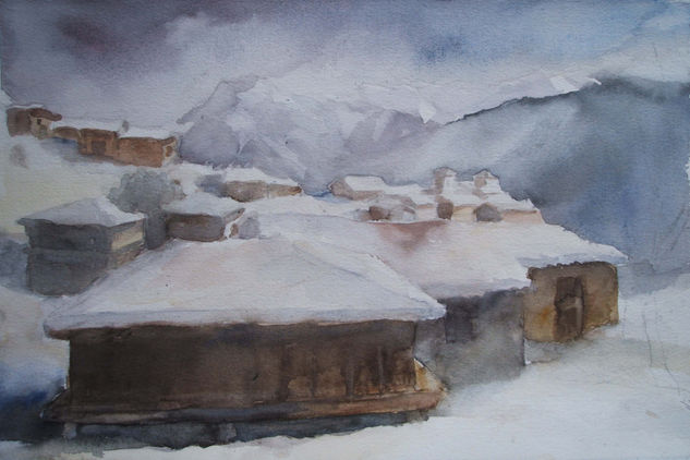 Paisaje nevado de Beatriz Hernández Biforcos Watercolour Paper Landscaping