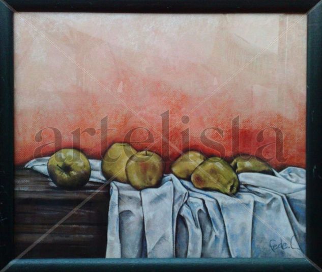 BODEGÓN CON MANZANAS Pastel Paper Still Life Paintings