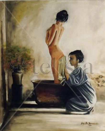 el baño Óleo Lienzo Desnudos