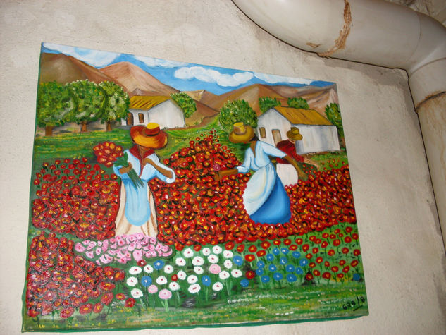 Cosechando flores Oil Canvas Landscaping