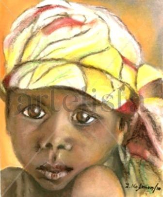 Niño Nigeriano Oil Paper Portrait