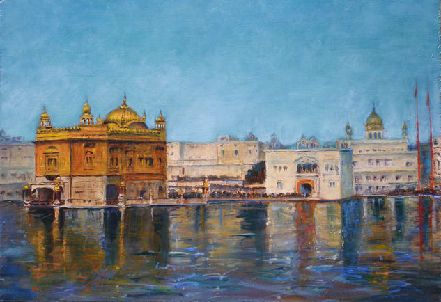 Ell templo dorado de Amritsar Oil Panel Landscaping