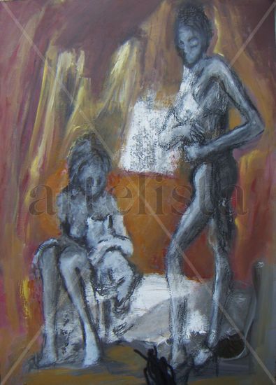 Angeles Desnudos 3 Mixed media Panel Nude Paintings