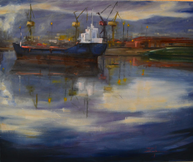 ANOCHECE EN LA RIA Oil Canvas Marine Painting