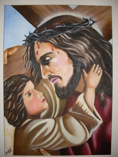 Jesús y El Niño Óleo Lienzo Retrato