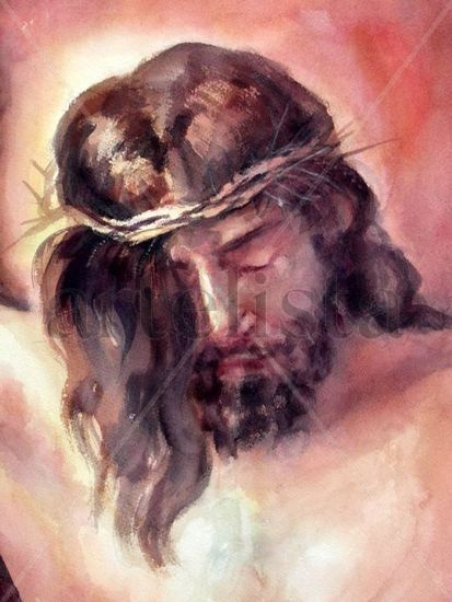 CRISTO(ESTUDIO DE  UN DETALLE  DE  CRISTO   DE   VELASQUEZ) Watercolour Card Figure Painting