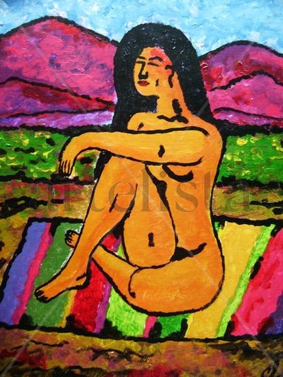 mujer sentada sobre alfombra Acrylic Canvas Figure Painting