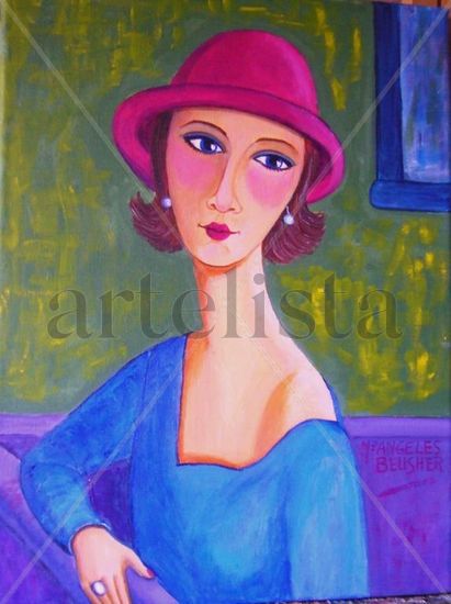 Mujer con sombrero Acrylic Canvas Portrait