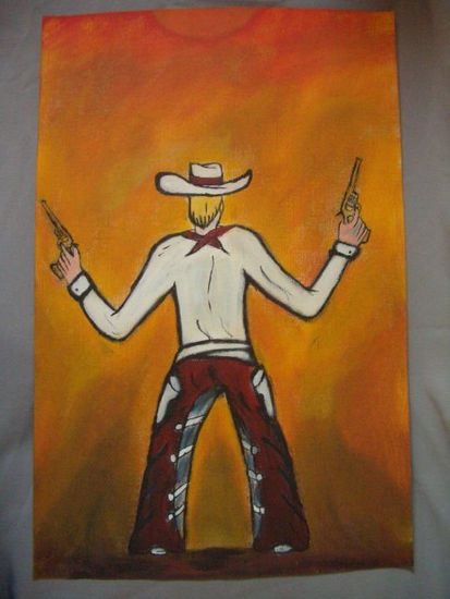 american cowboy cartoon Acrílico Cartulina Retrato