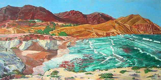 Playa de La Isleta con montañas