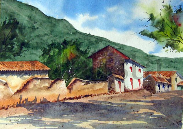 Calle pueblerina Watercolour Paper Landscaping