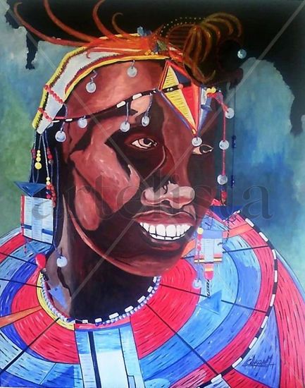 Mulher do Chefe Tribal Acrylic Textile Figure Painting