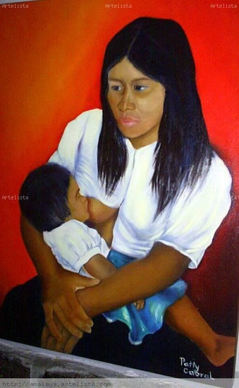 Maternidad de Joven Indígena Oil Canvas Figure Painting