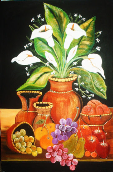 bodegon  con flores #2 Oil Canvas Still Life Paintings