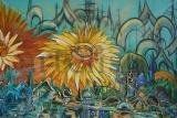 Ciudad con girasoles.