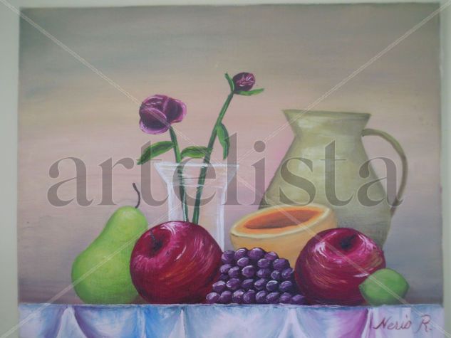 Bodegon fruta y jarron Oil Canvas Still Life Paintings