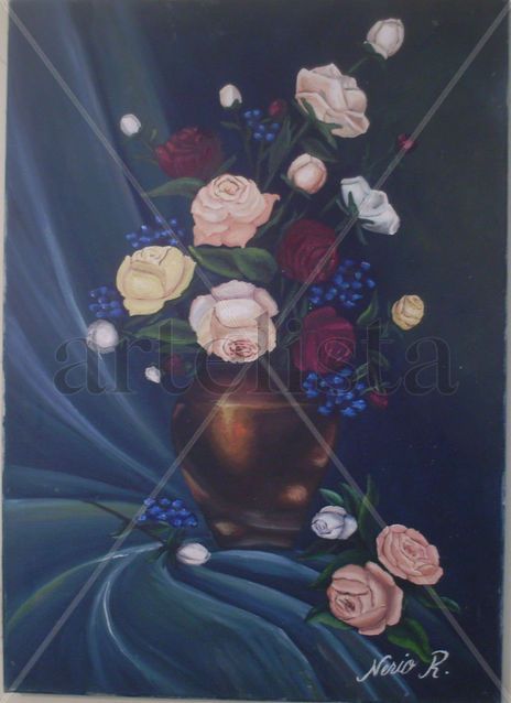 Rosas en jarrón de...