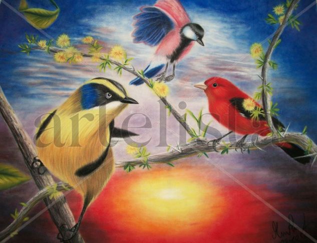 Twilight Birds Pastel Paper Landscaping