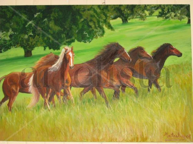 Caballos al galope Oil Canvas Animals