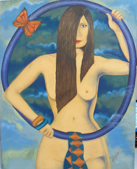 Mujer y Mariposa Oil Canvas Figure Painting