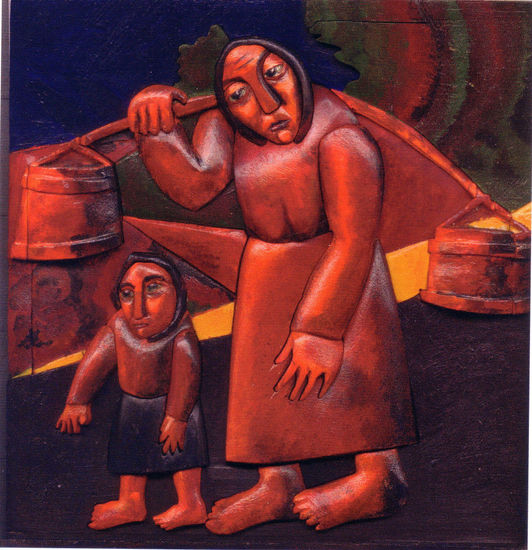 " CAMPESINA CON NIÑO" Wood Mixed