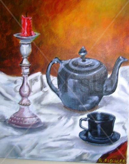 TÉ Y CANDELABRO Mixed media Canvas Still Life Paintings