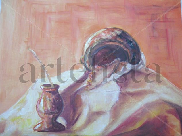 Bodegón con mate Oil Paper Still Life Paintings