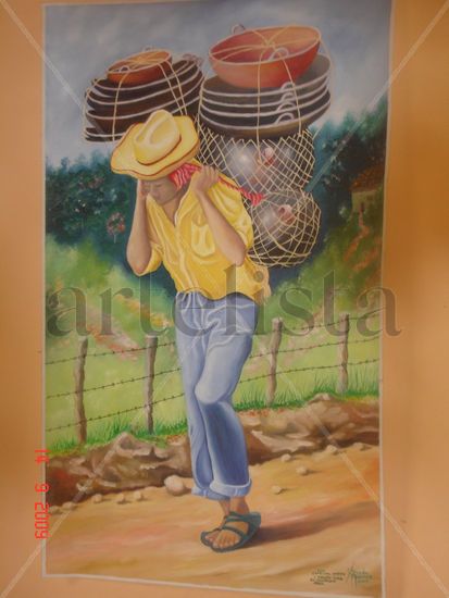 Tlameme de Nahuizalco Oil Canvas Figure Painting