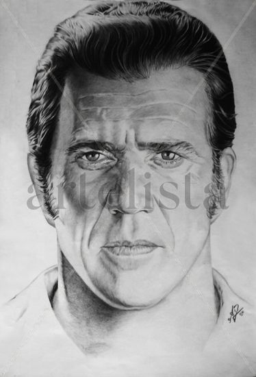 Retrato de Mel Gibson Carboncillo