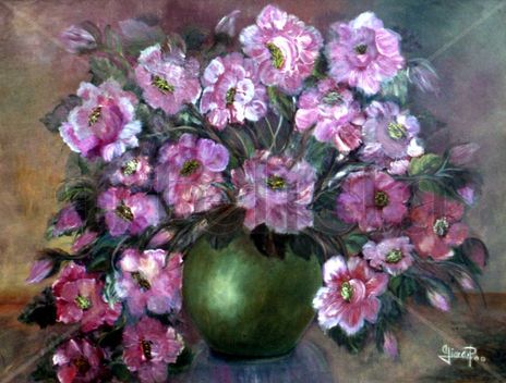 Tarro verde con rosas