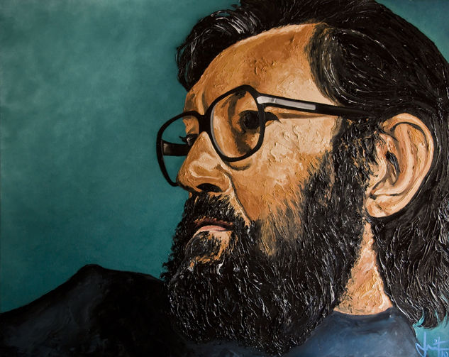 JULIO CORTAZÁR. Oil Canvas Portrait