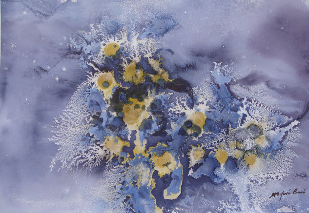 Lirios azules Ink Paper Floral Painting