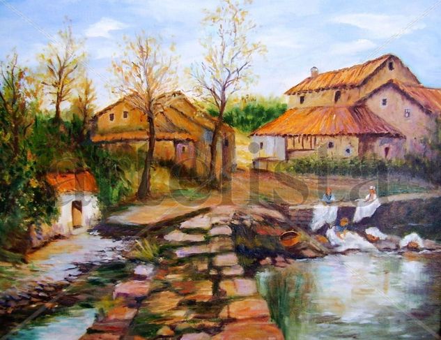 LAVANDO EN EL RIO Oil Canvas Landscaping