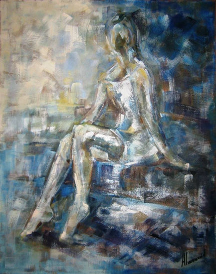 Dona en blau II Oil Others Figure Painting