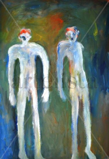 "Encuentro..." Acrylic Paper Figure Painting