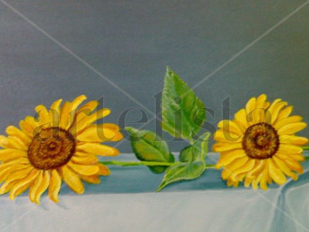 GIRASOLES SOBRE LA MESA Óleo Lienzo Floral