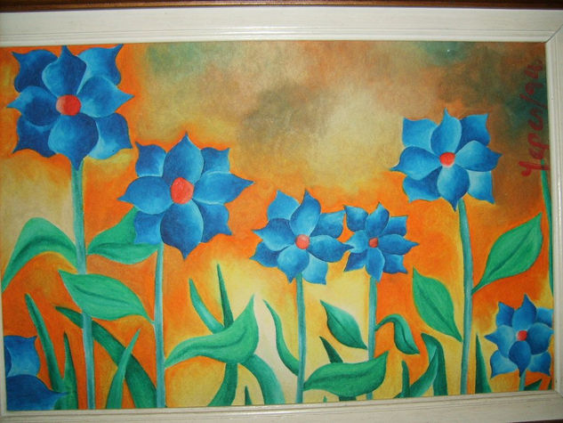 Flores Azules Oil Canvas Floral Painting