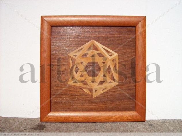 Cuadro de Marquetería (Icosaedro Transparente fondo Oscuro)