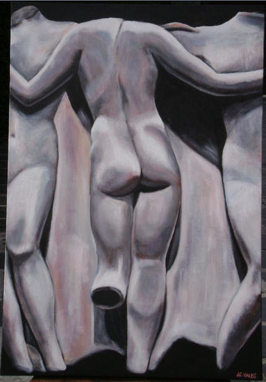 As tres gracias (serie escultura). Acrylic Canvas Nude Paintings