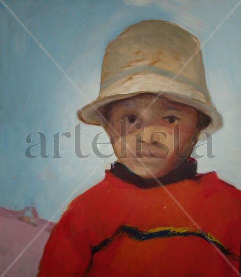 Niño Óleo Tabla Retrato