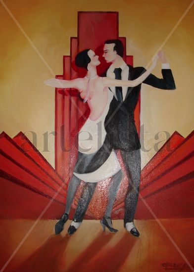 Tango Decó Oil Canvas Figure Painting